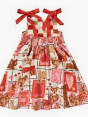 Toddler Girl  Red Heart Print Tie-Shoulder Casual Dress